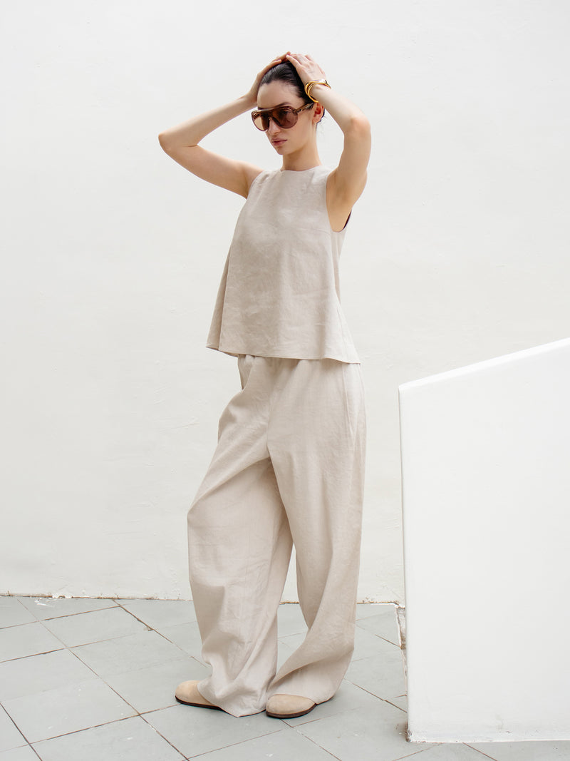 Linen Banded Pants Ecru