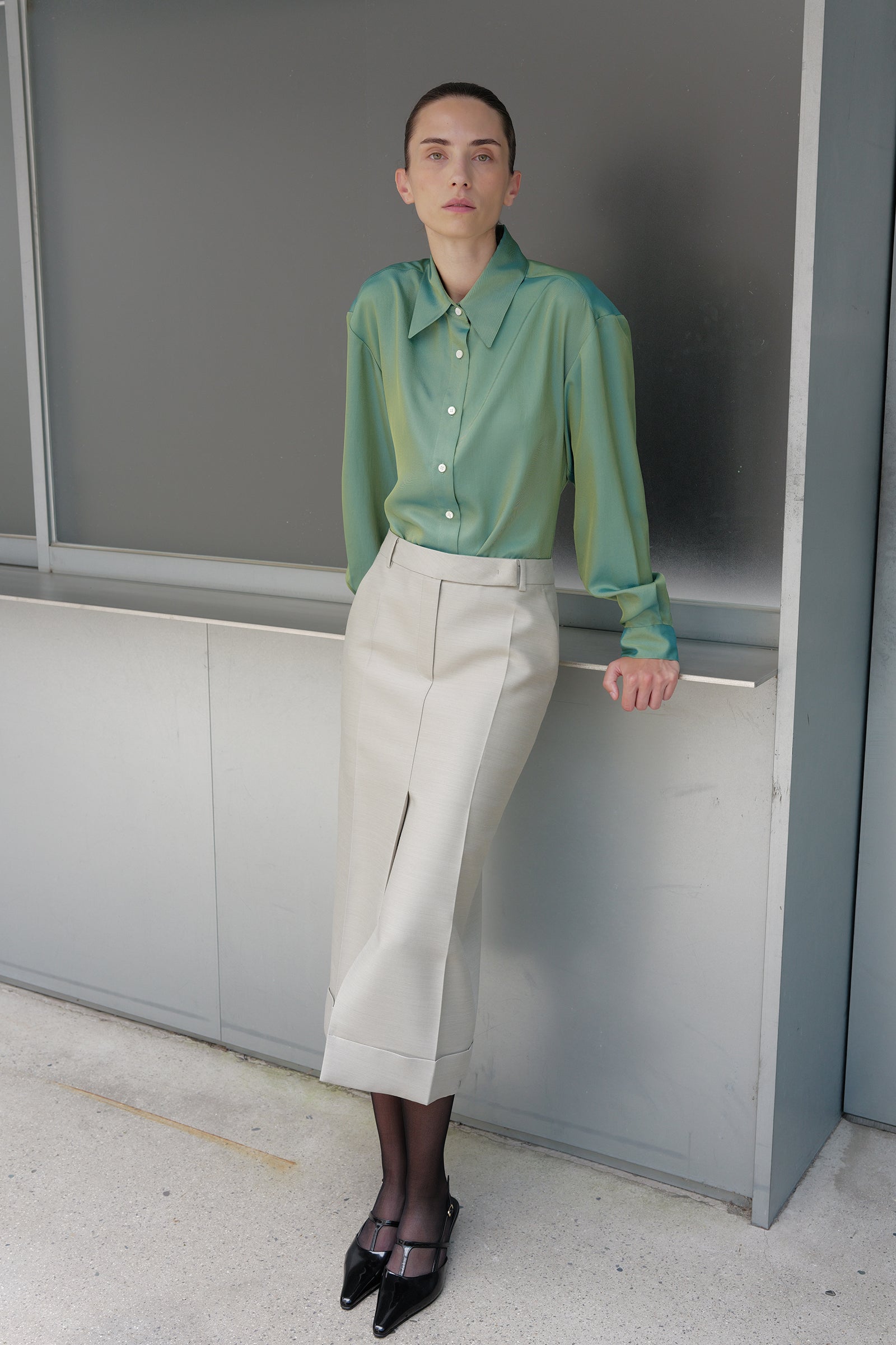 Wool Silk Pencil Skirt Light Gray