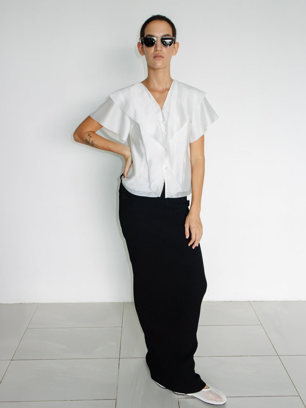 Ruffle Peplum Blouse Ivory