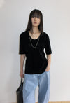 Velour U-neck T-shirt Black