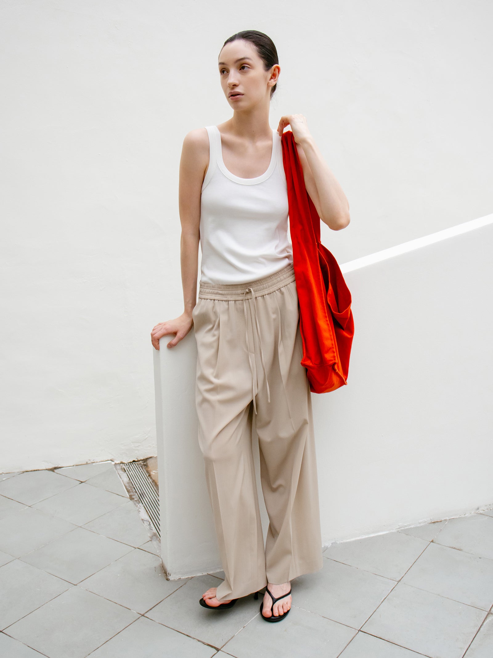 Summer Wool Banded Pants Light Beige