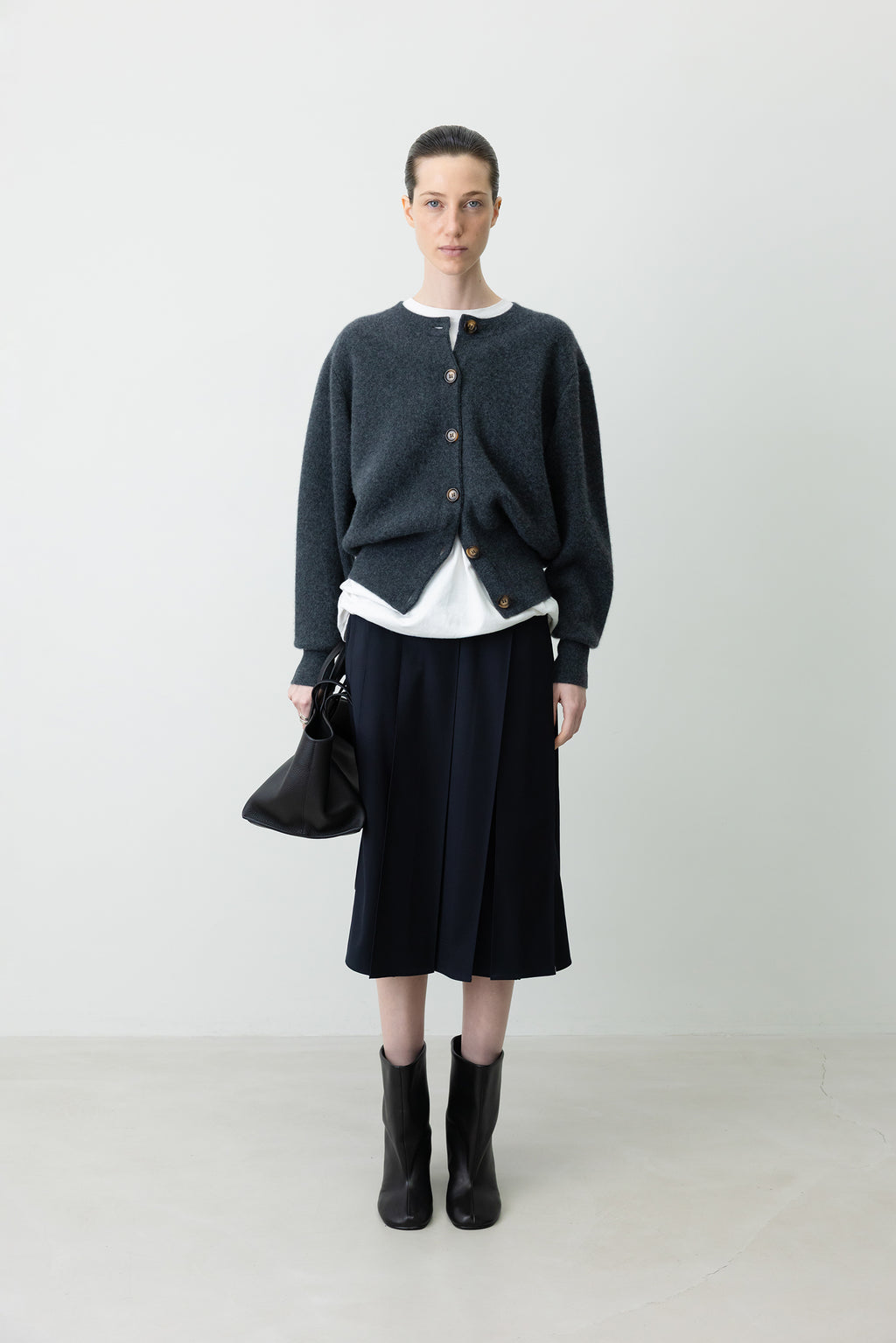 Cashmere 100 Double-faced Cardigan Charcoal