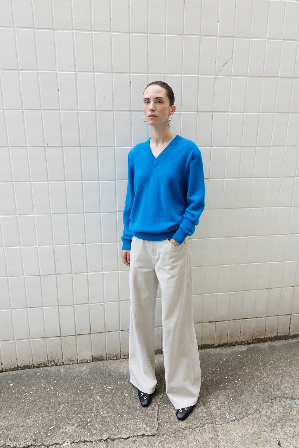 Cashmere 100% V-neck Knit Cobalt