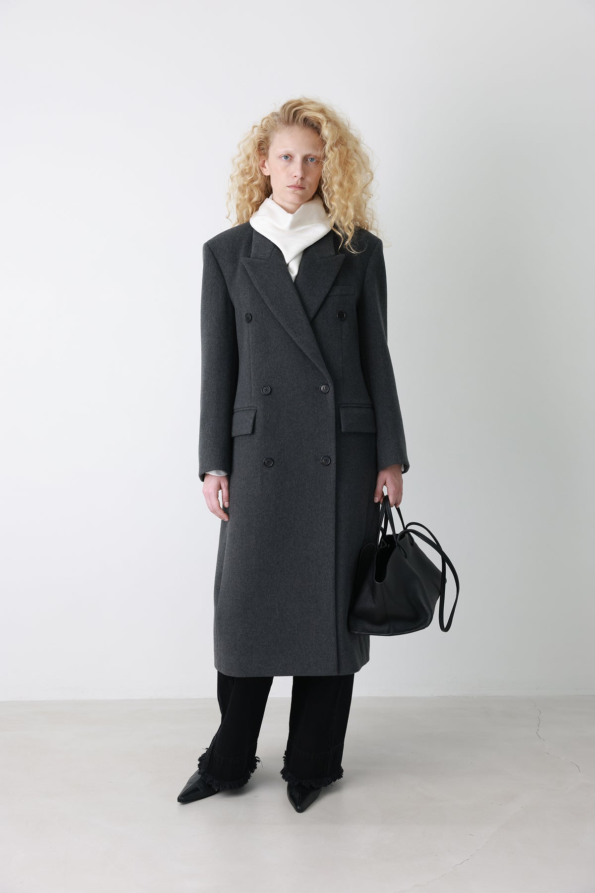 Double Tailored Long Coat Charcoal