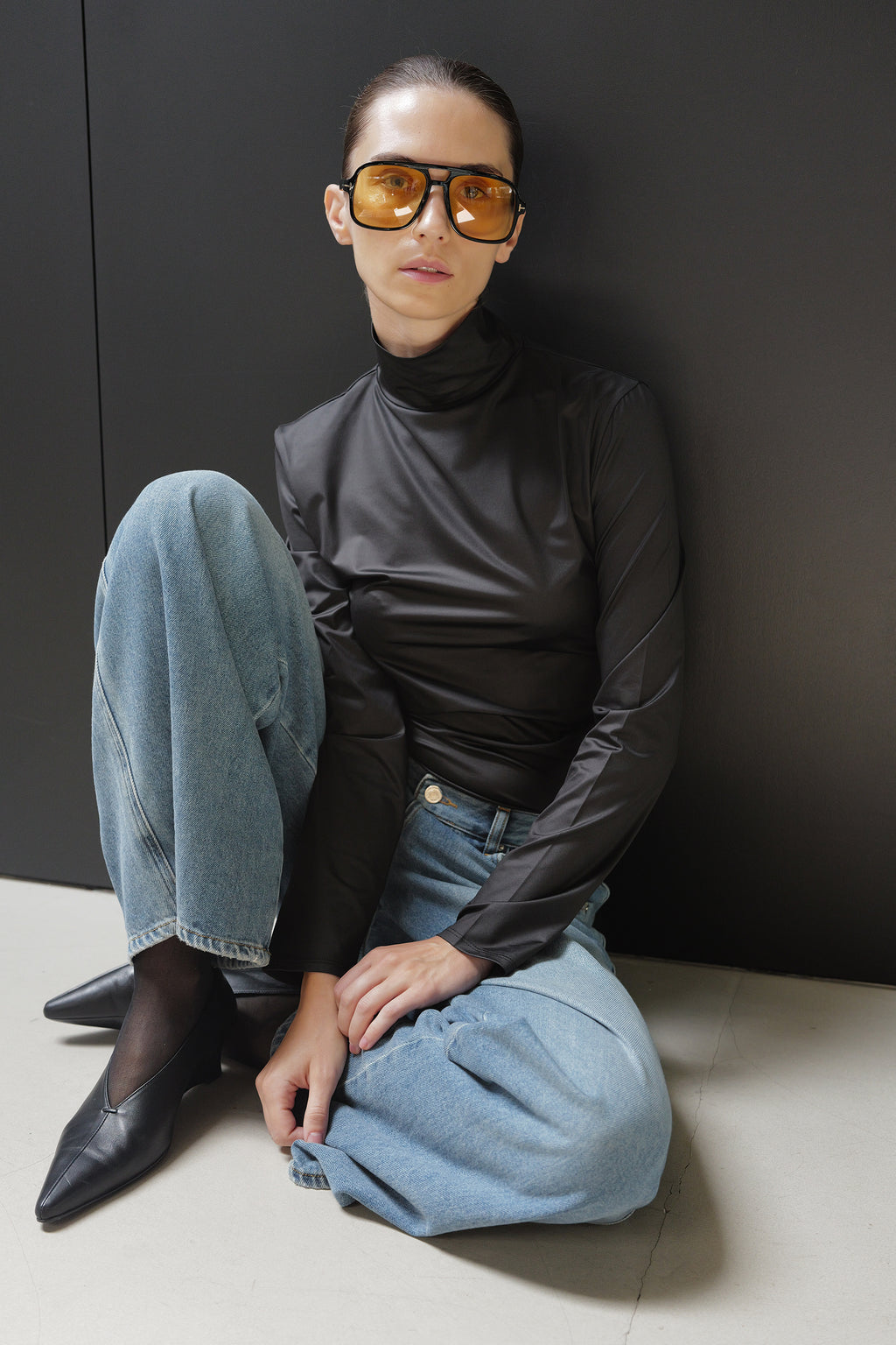 Metallic Turtleneck Top Black