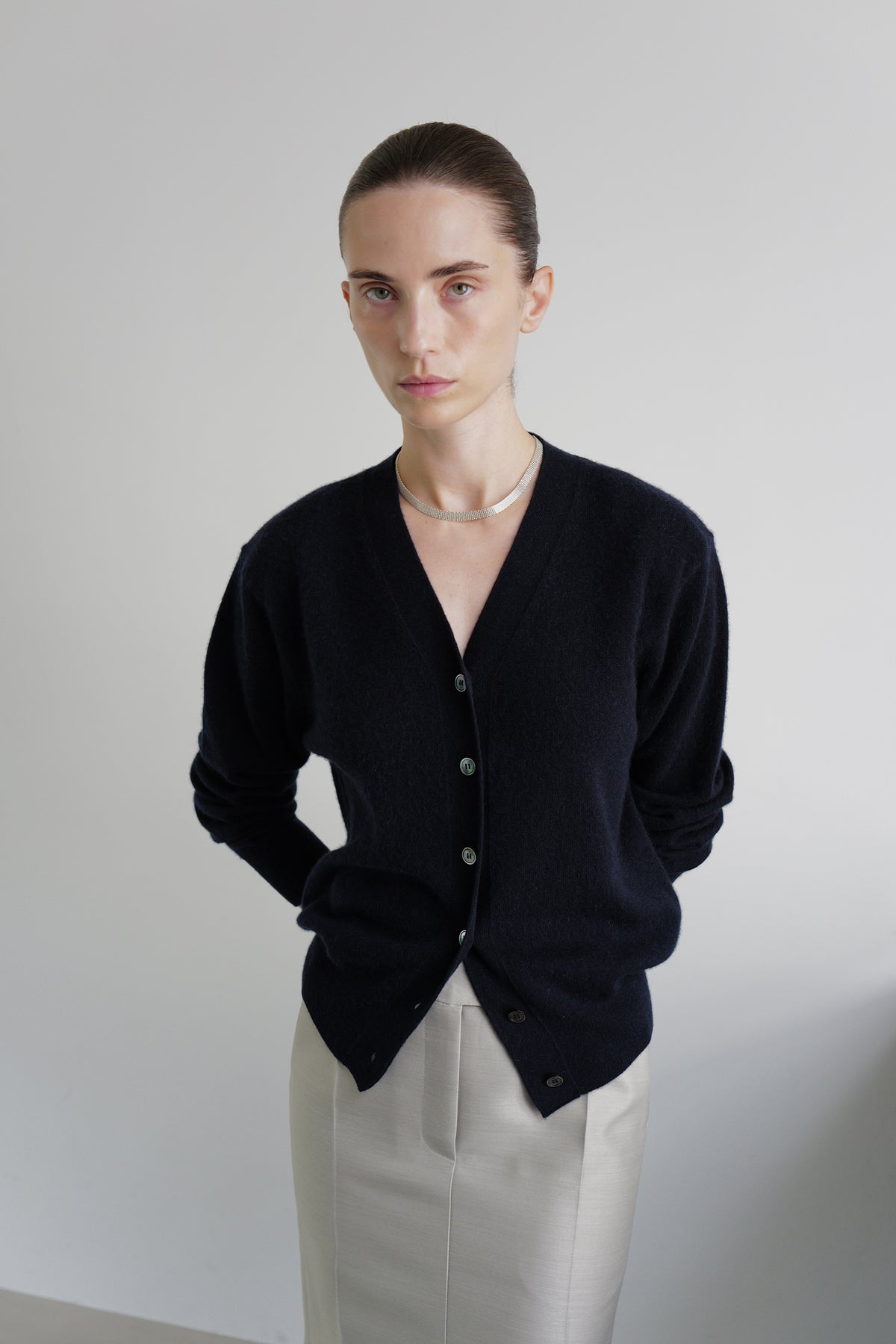 Cashmere 100 Padded Cardigan Navy