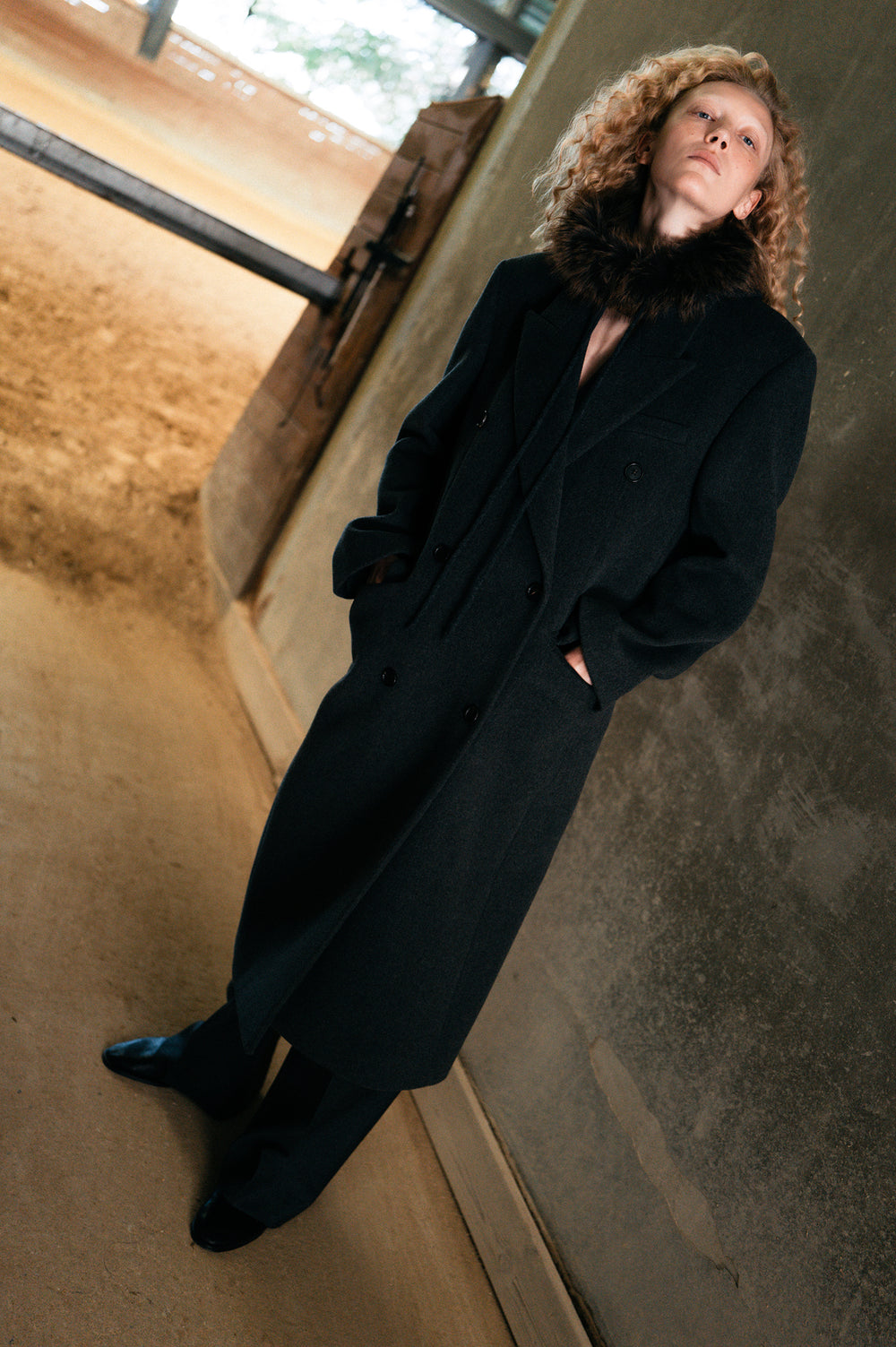Double Tailored Long Coat Charcoal