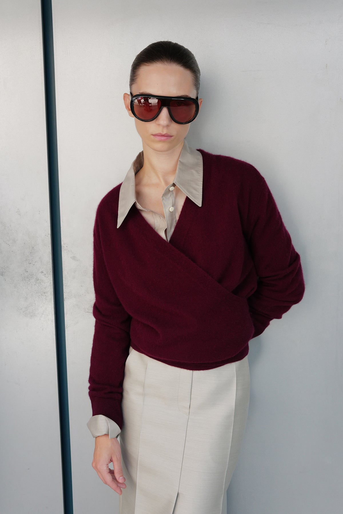 Cashmere 100 Wrap Knit Burgundy