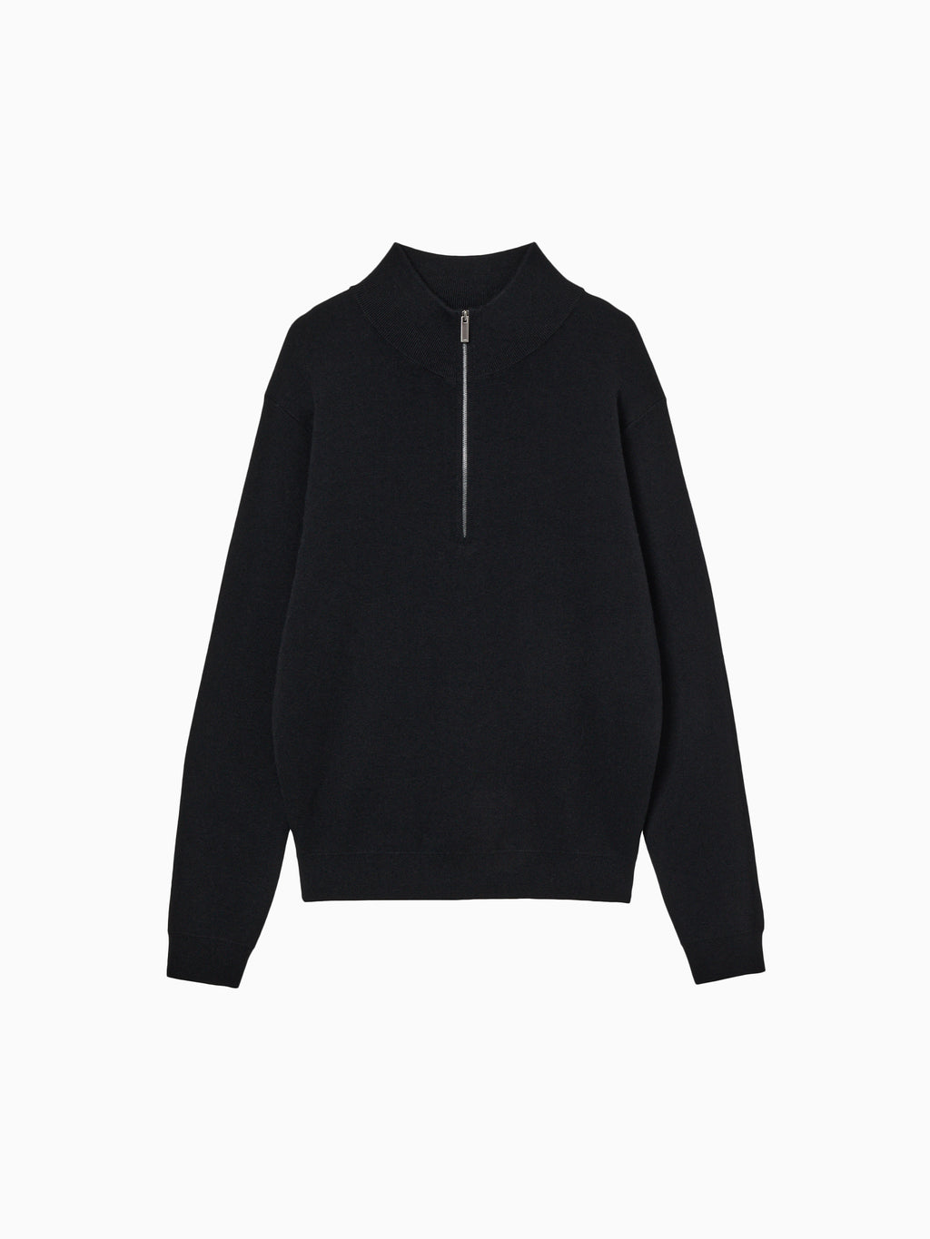 Washable Wool Cotton Half-Zip Knit Black