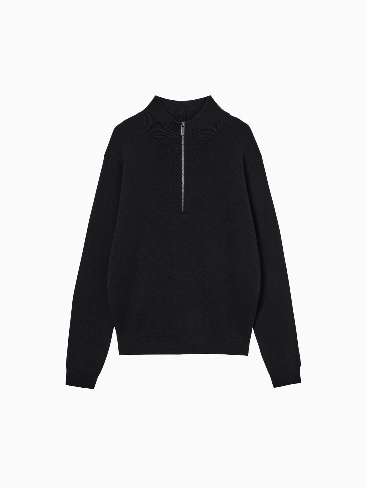 Washable Wool Cotton Half-Zip Knit Black