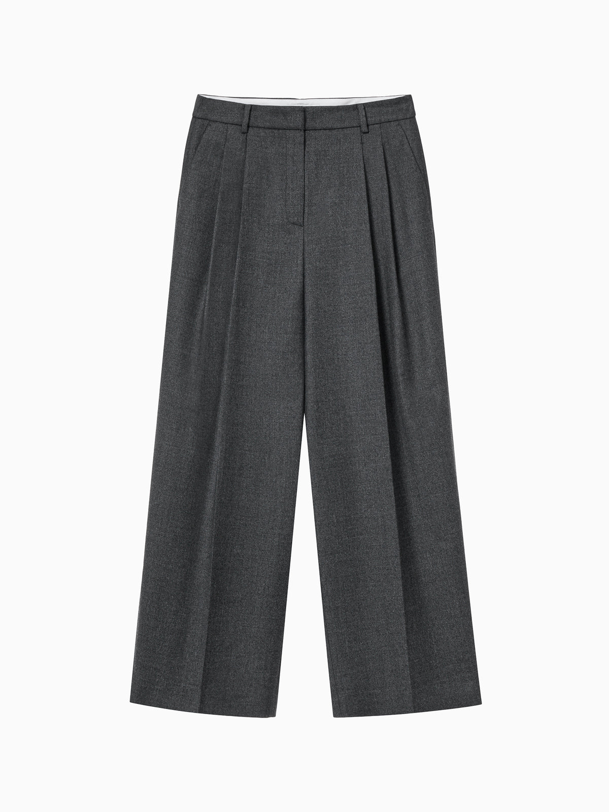 Double Tuck Wool Trousers Charcoal
