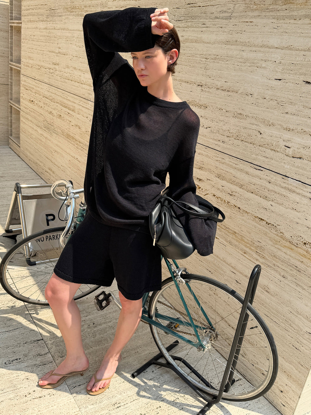 Sheer Round Pullover Black