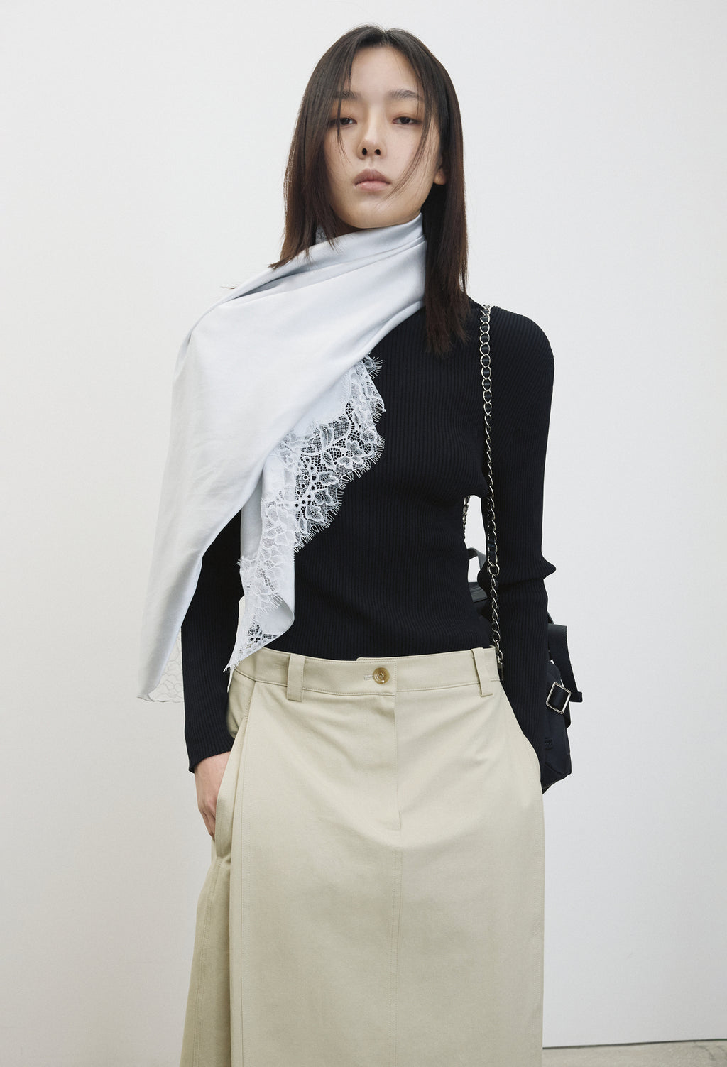 Lace Silk Scarf Silver