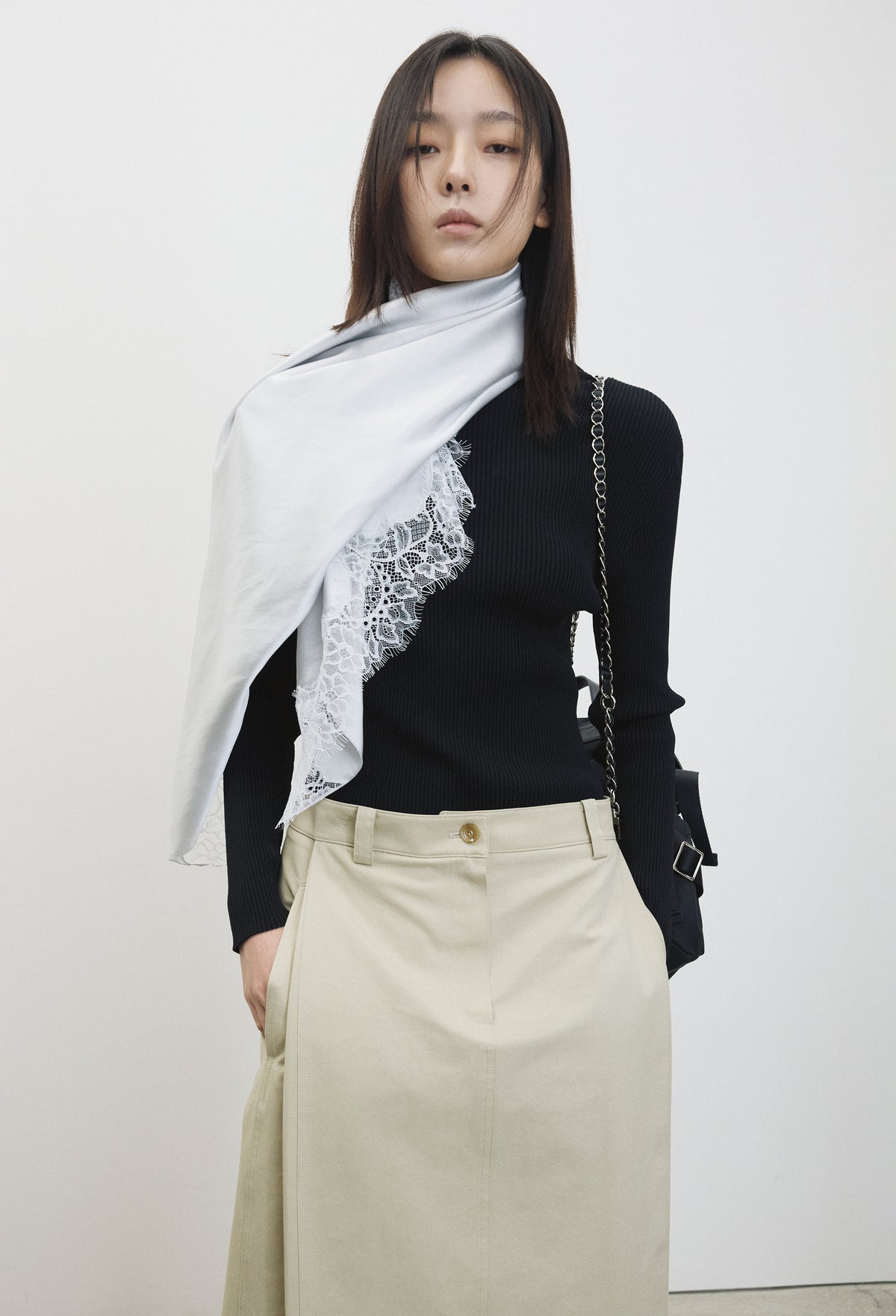 Lace Silk Scarf Silver