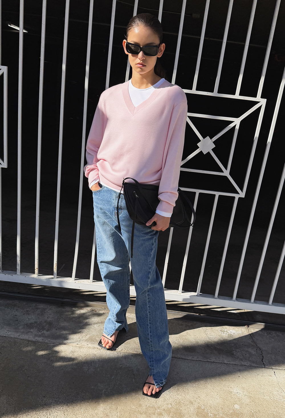 Spring Wool V-Neck Pullover Pink