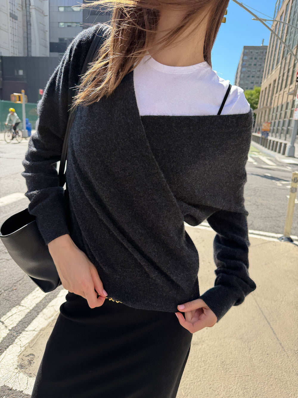 Cashmere 100 Wrap Knit Charcoal
