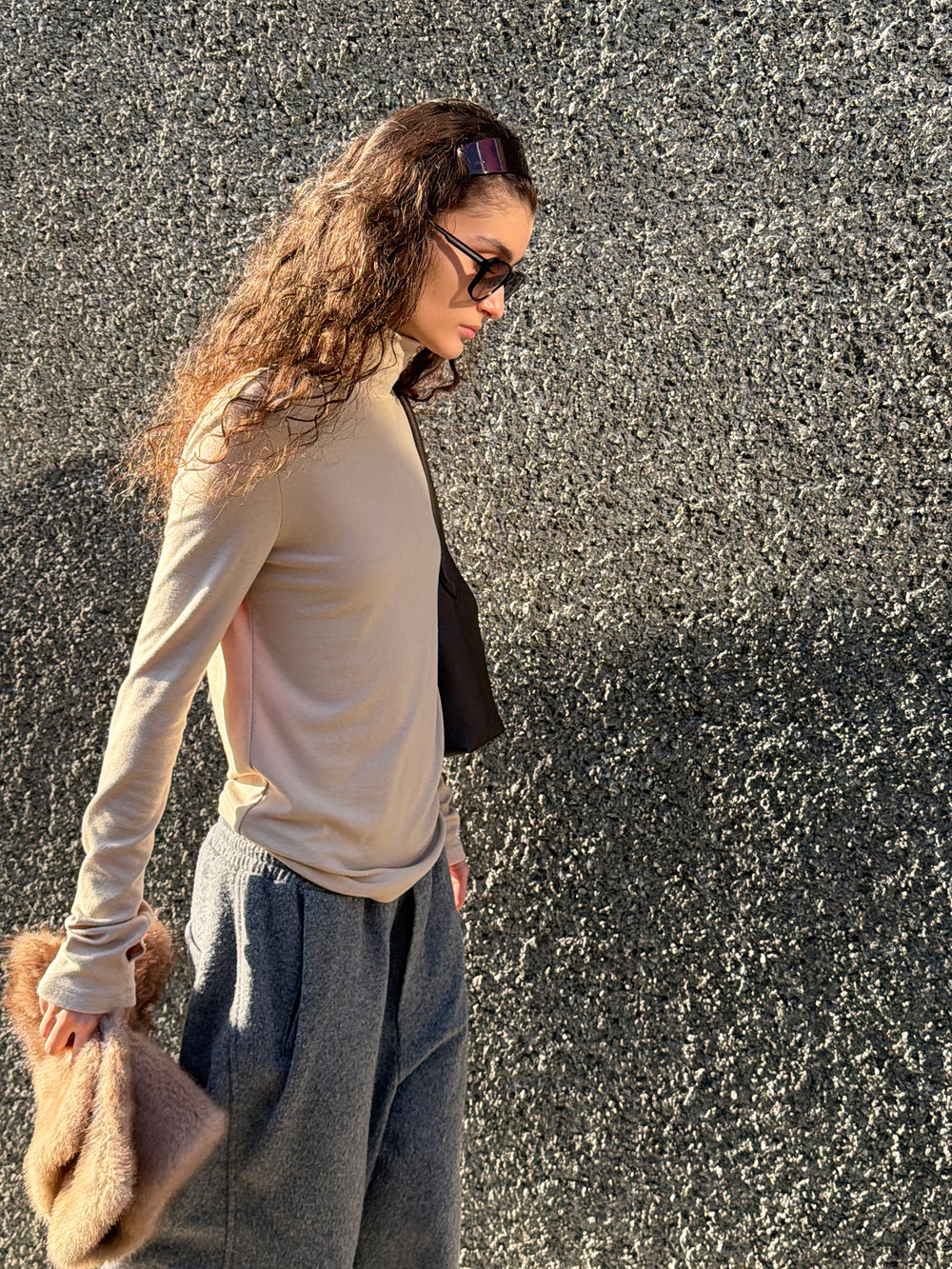 Milky Turtleneck T-shirt Beige