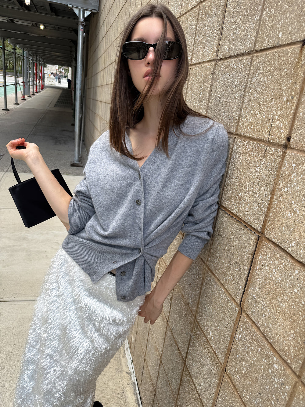 Cashmere 100 Padded Cardigan Grey