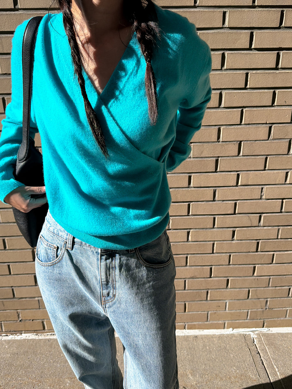 Cashmere 100 Wrap Knit Aqua Blue