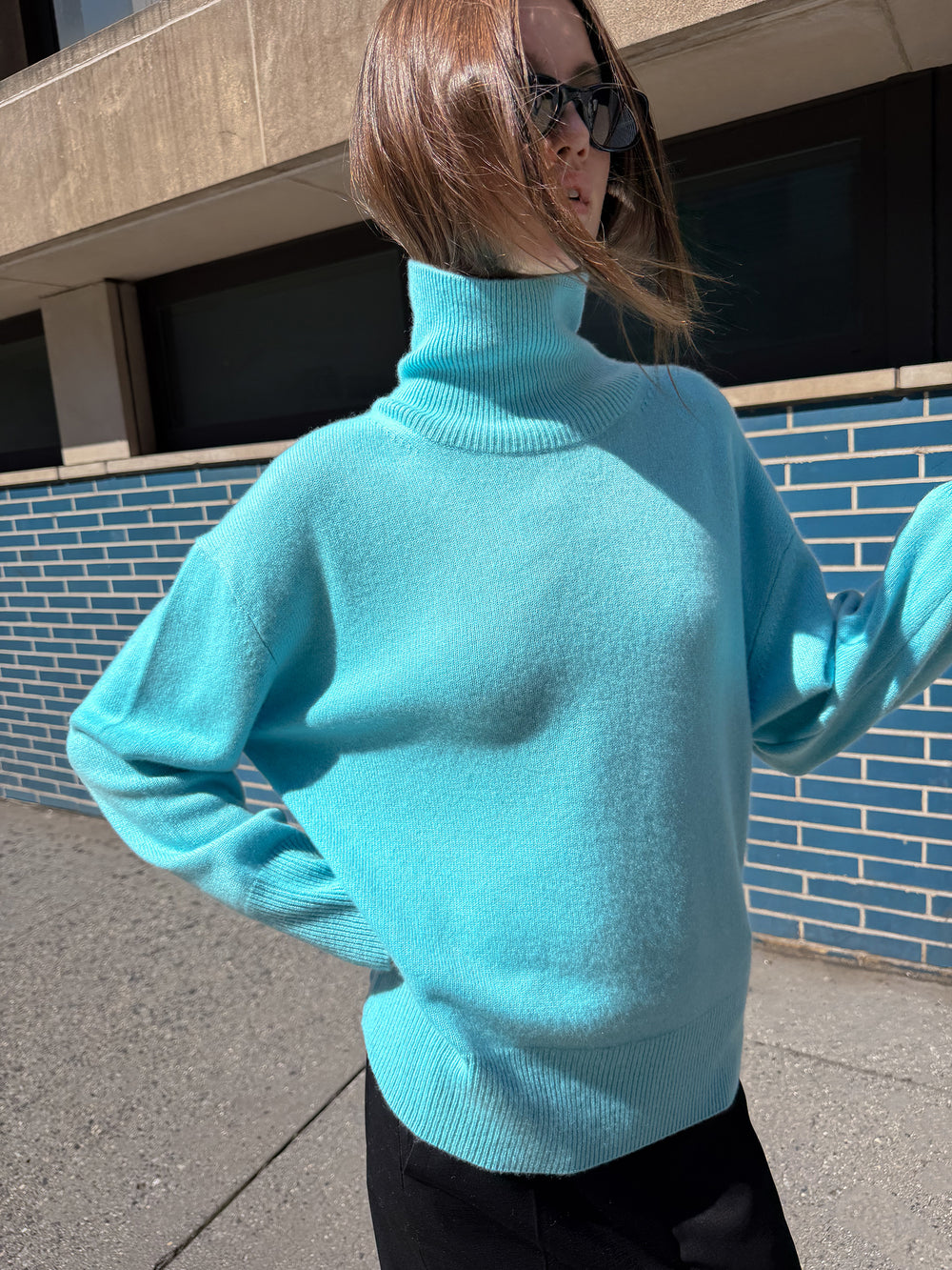 Cashmere 100 Turtleneck Knit Mint Blue