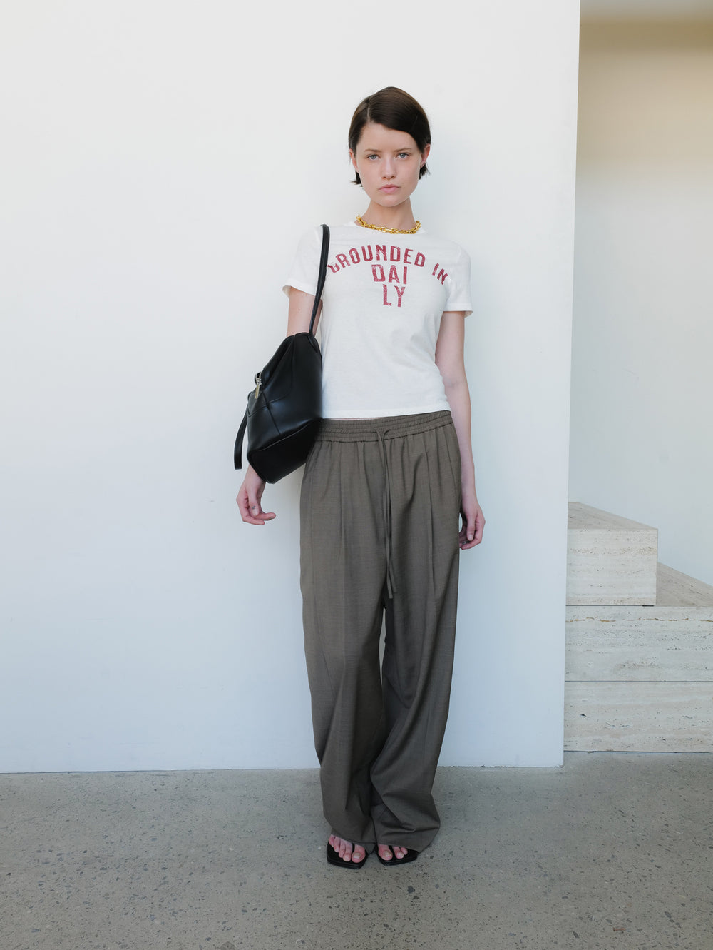 Summer Wool Banding Pants Brown