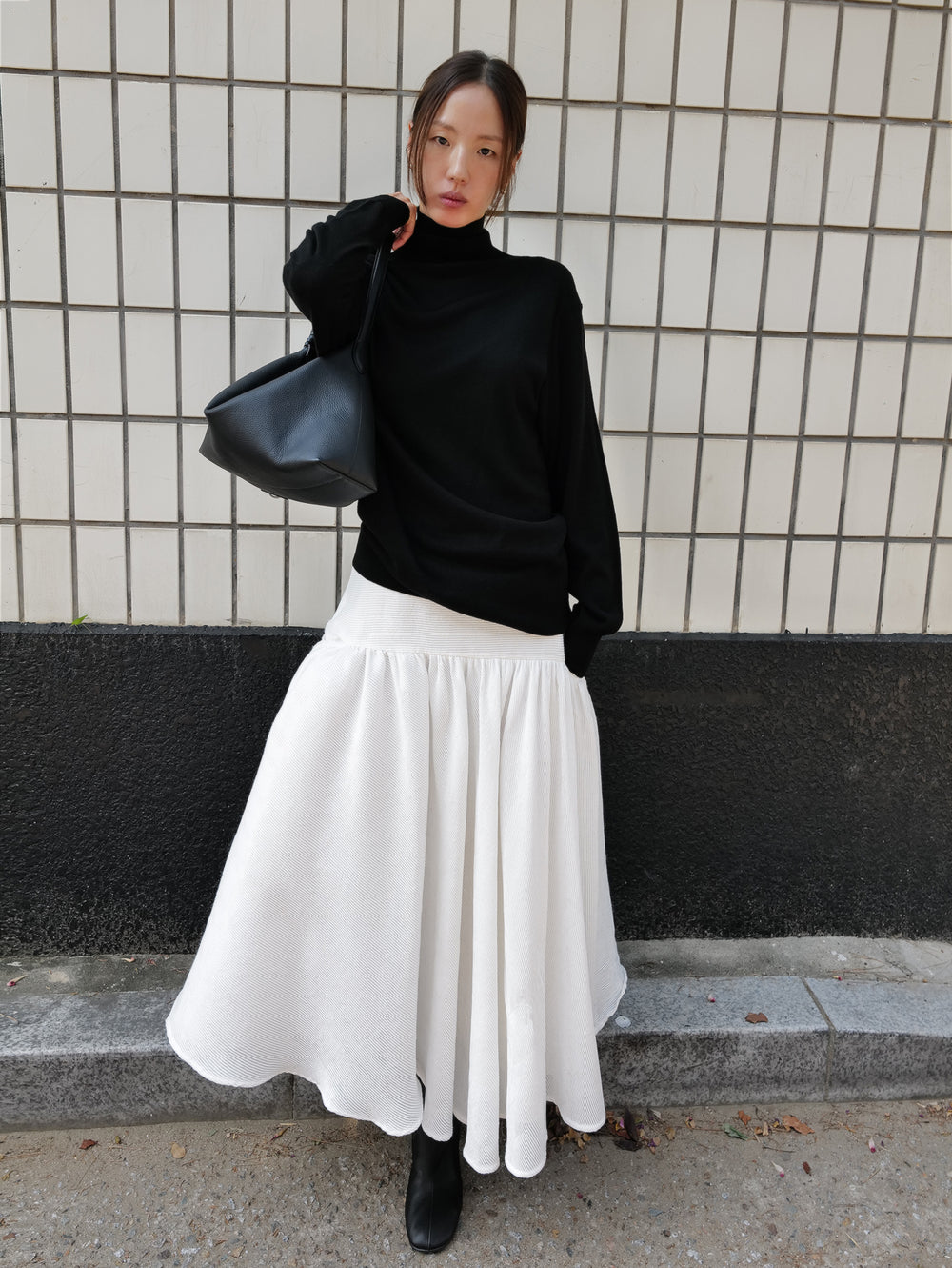 Wool Blend Turtleneck Knit Black