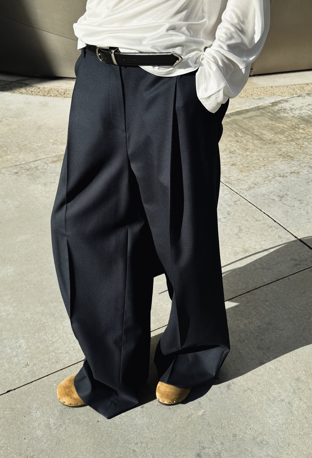 Wool 100 One-Pleat Trousers Navy