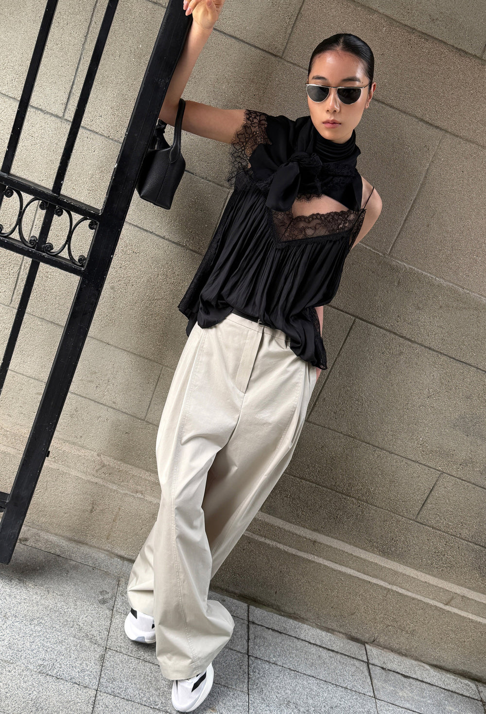 Cotton Pintuck Trousers Light Khaki