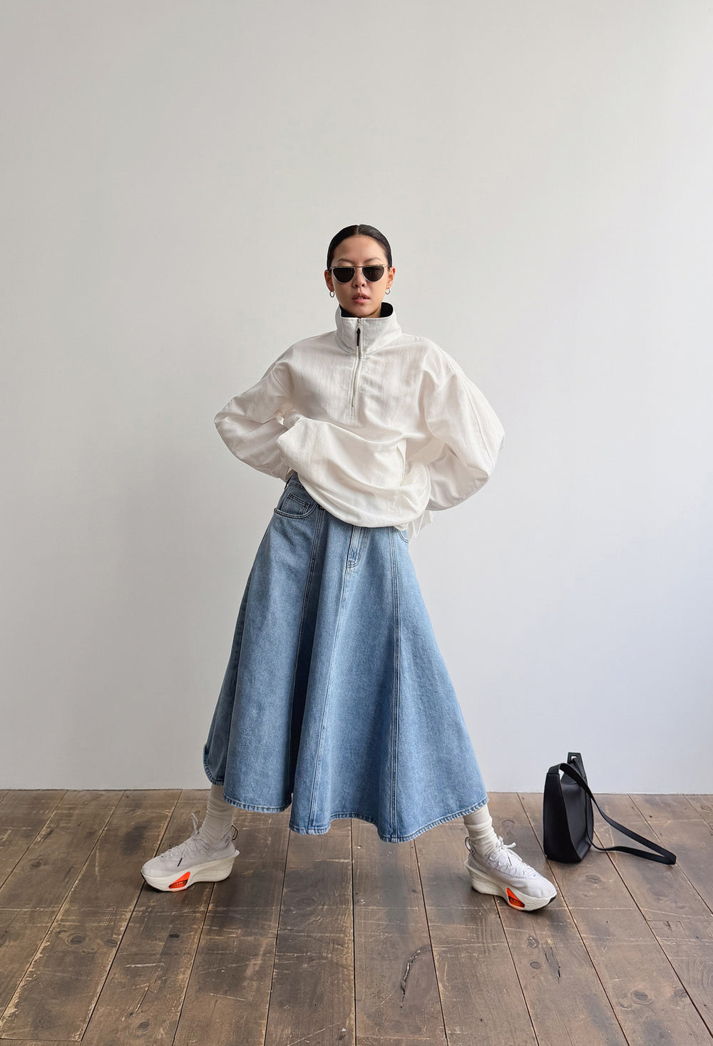 Flare denim skirt