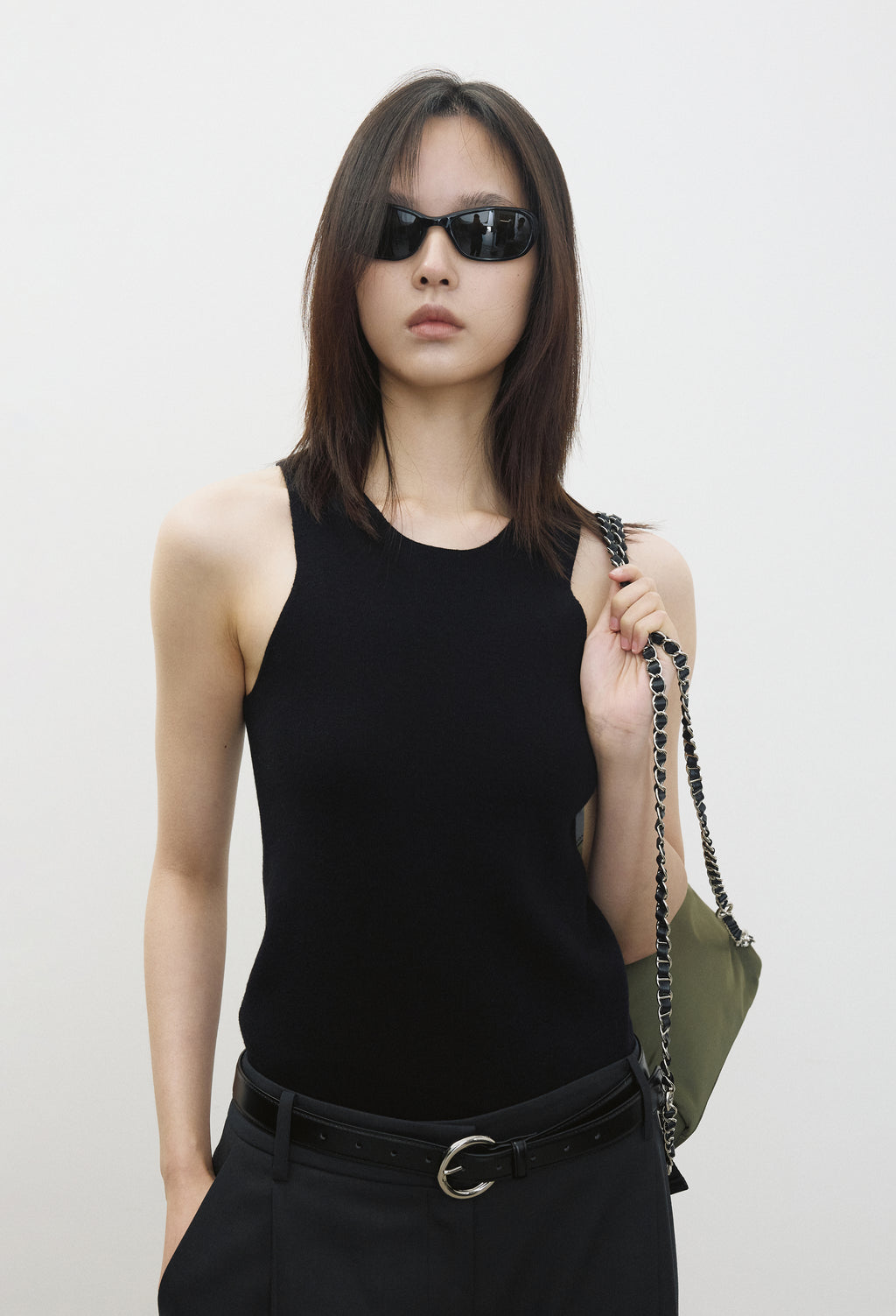 Circle Buckle Belt Black Silver
