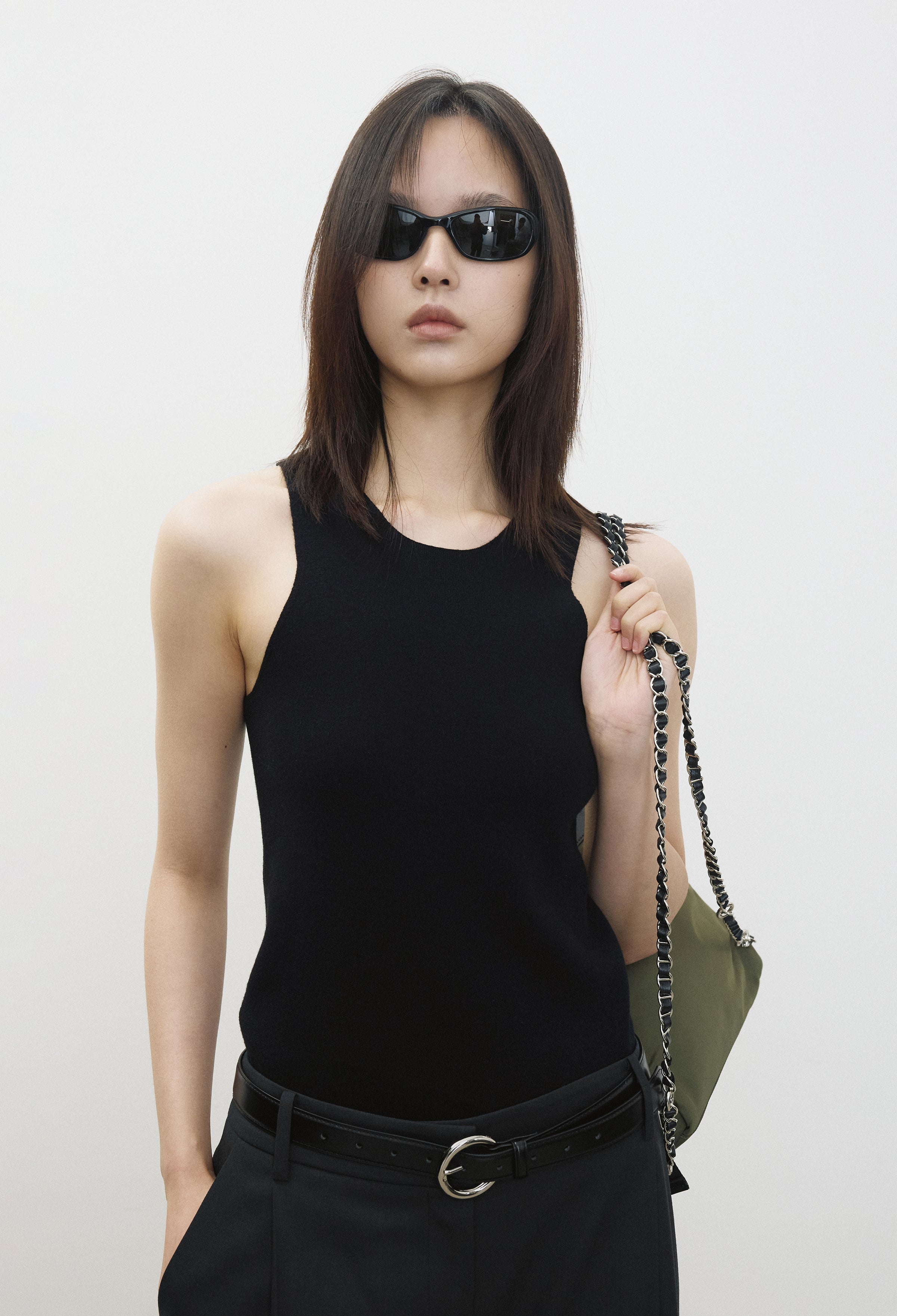 Circle Buckle Belt Black Silver