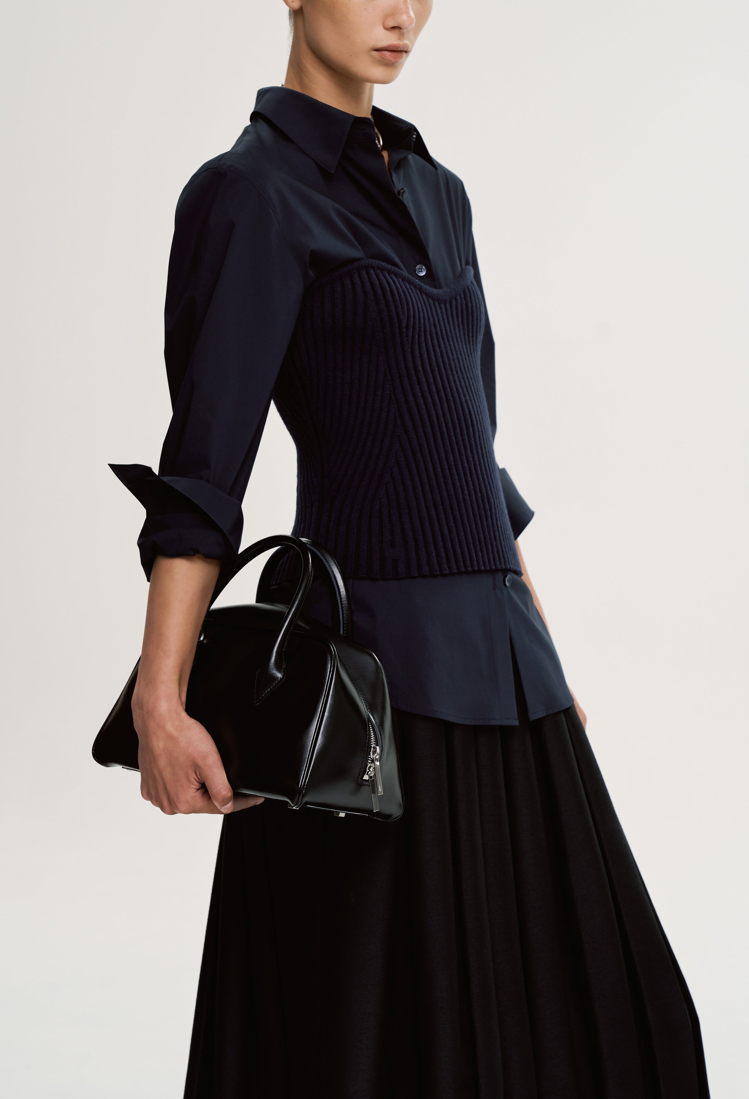 울 커브 튜브탑 - 네이비