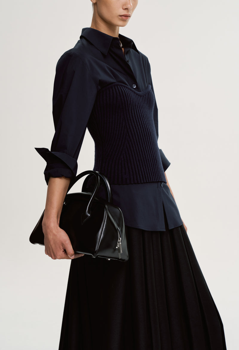 울 커브 튜브탑 - 네이비