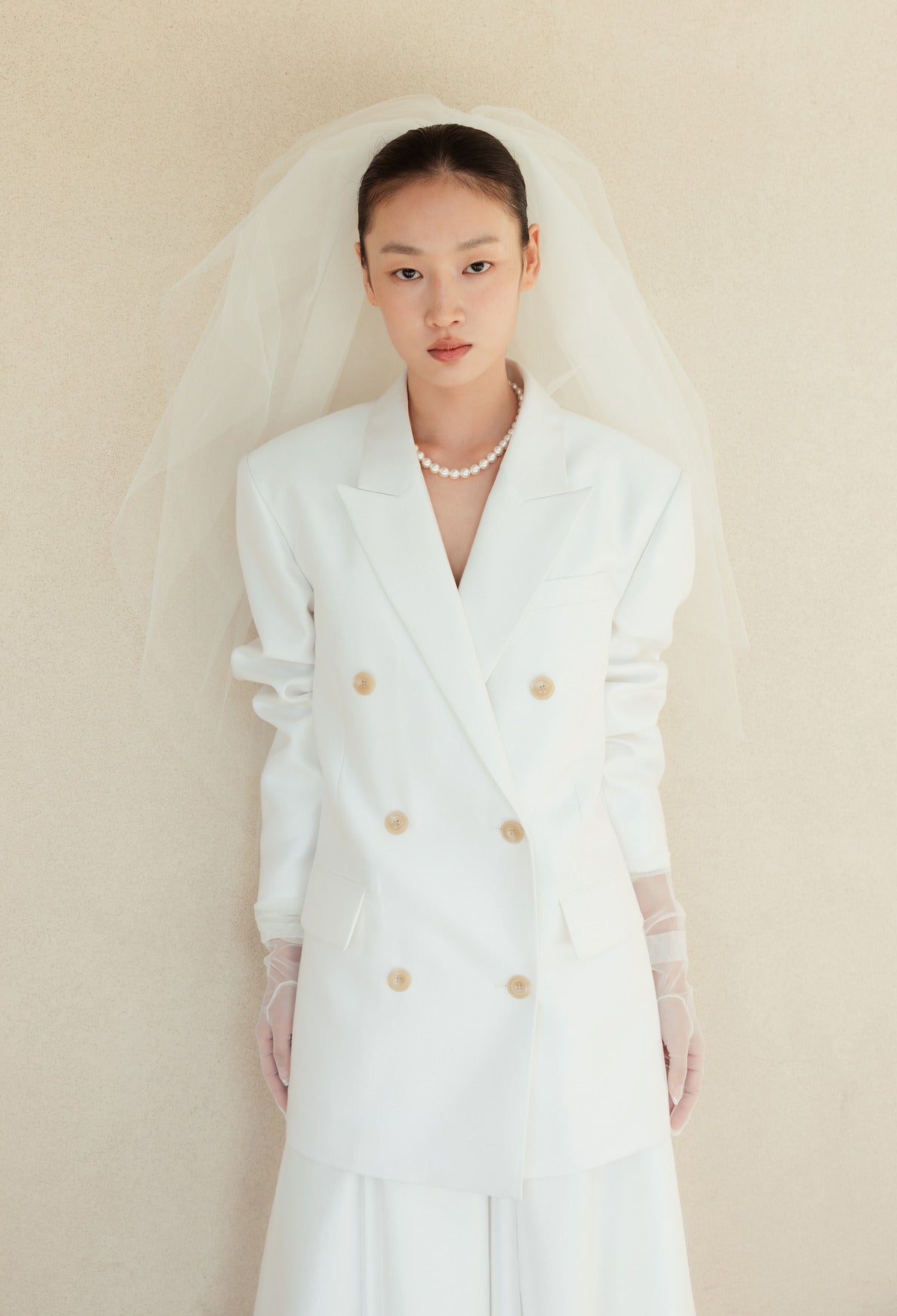 울실크 더블브레스티드 자켓 아이보리