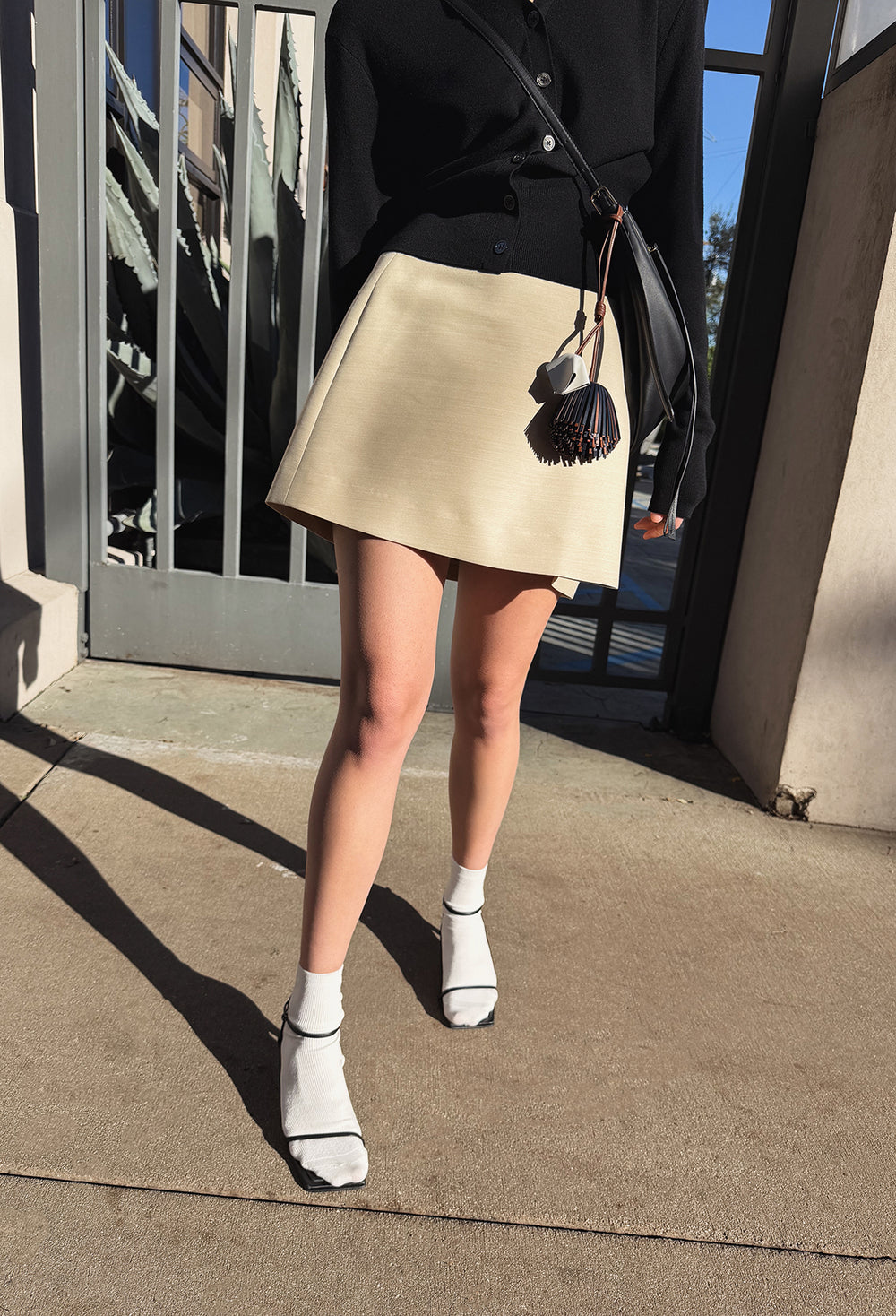 Wool Wrap Mini Skirt Beige