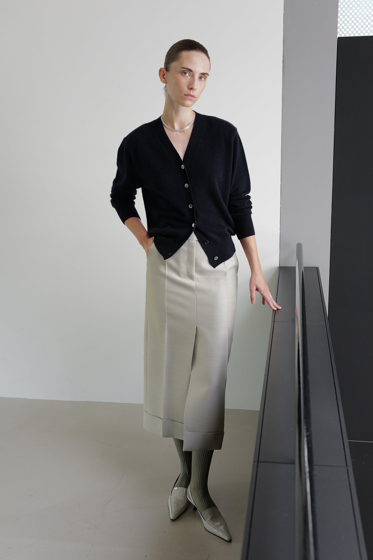 Cashmere 100 Padded Cardigan Navy