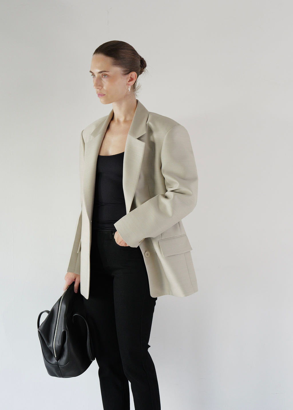 Wool Silk Blazer Light Gray