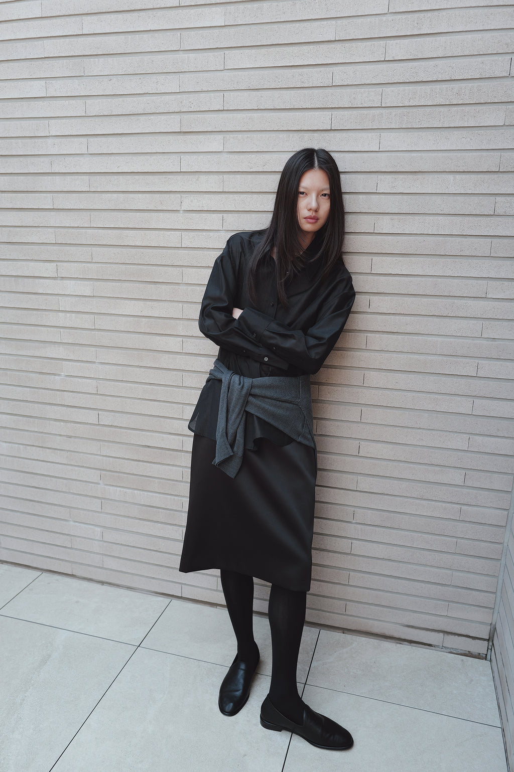 Belted Sheer Shirt Black