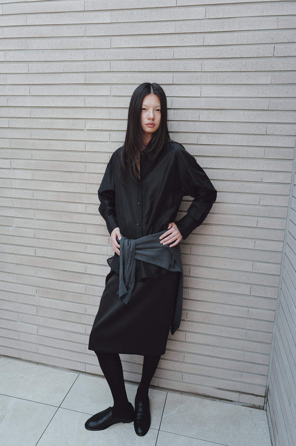 Belted Sheer Shirt Black