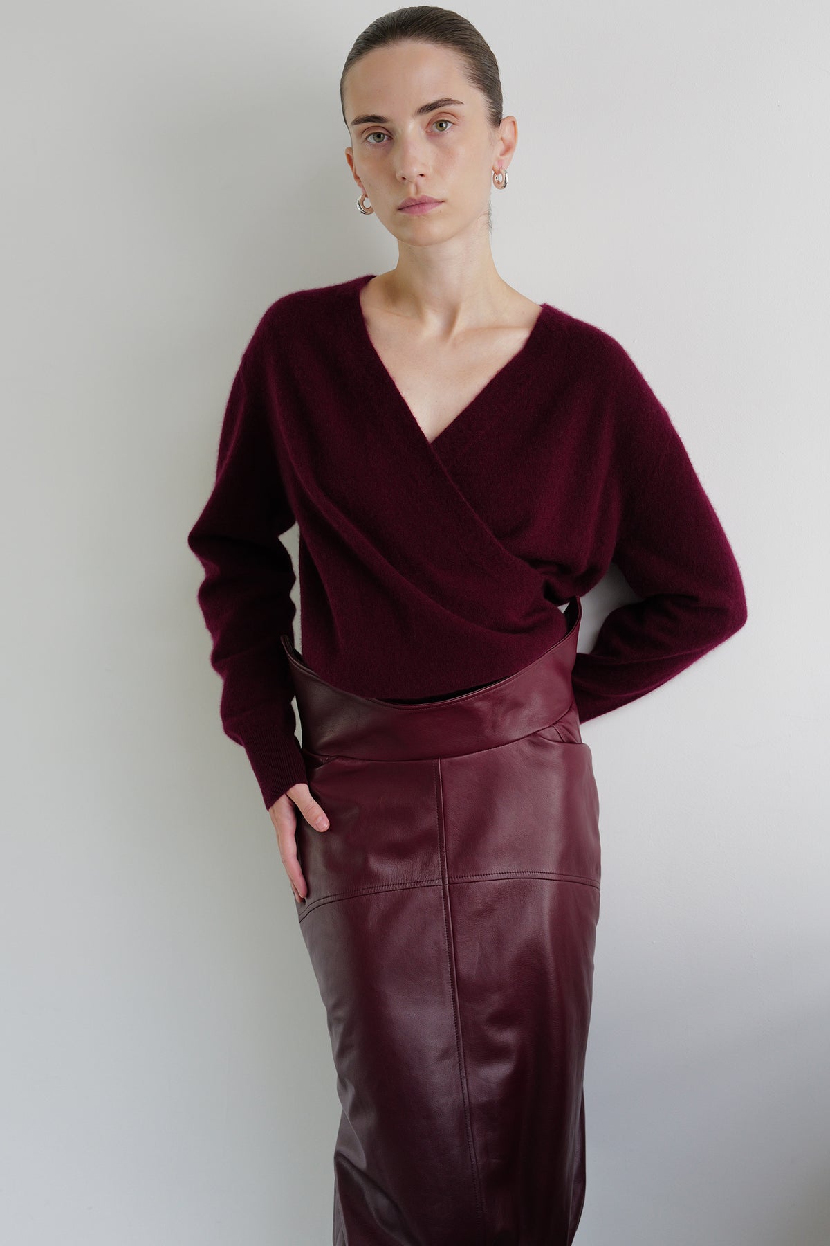Cashmere 100 Wrap Knit Burgundy