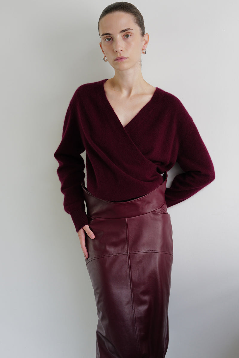 Cashmere 100 Wrap Knit Burgundy