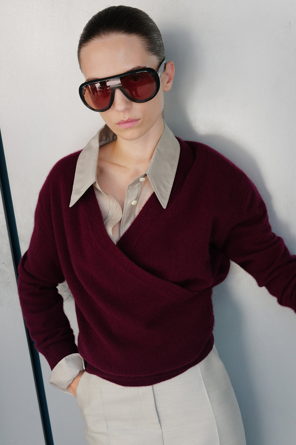 Cashmere 100 Wrap Knit Burgundy