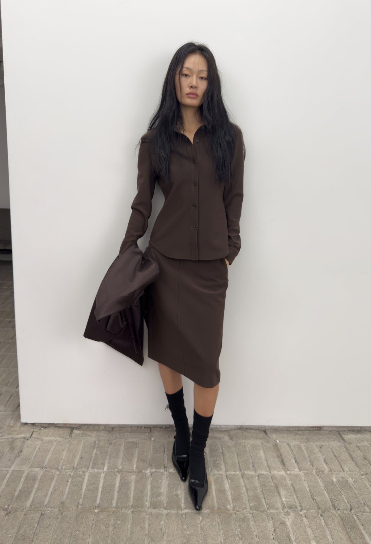 High-density Slim-Fit Skirt Brown