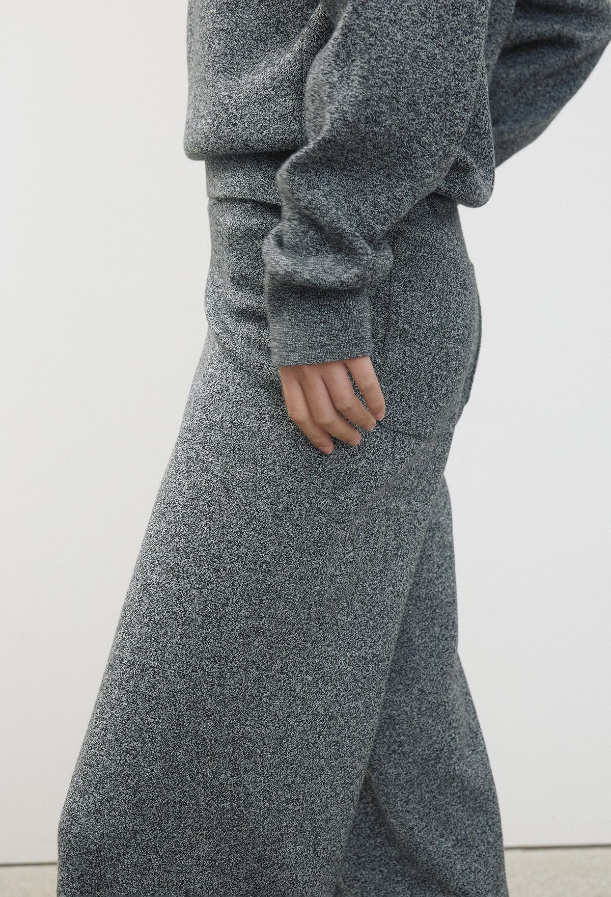 Washable Wool Cotton Knit Pants Melange Black