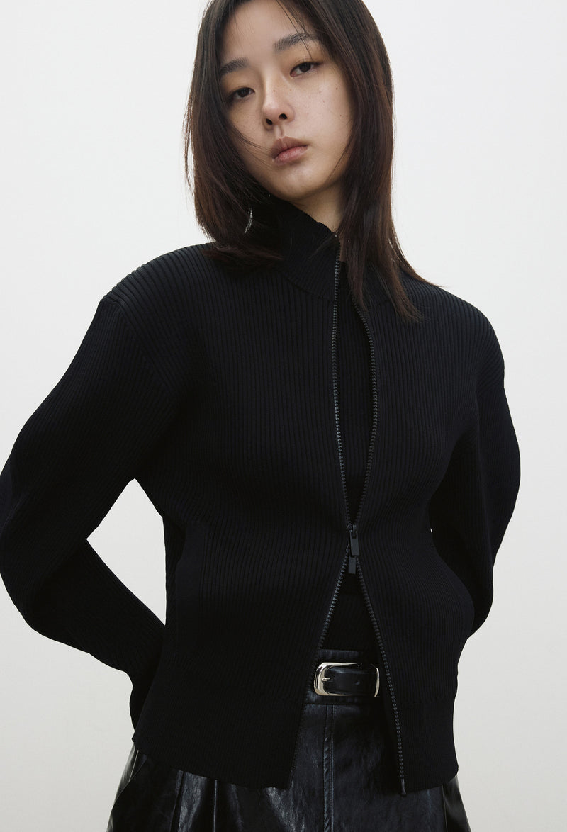 High-density Knit Zip-Up Black