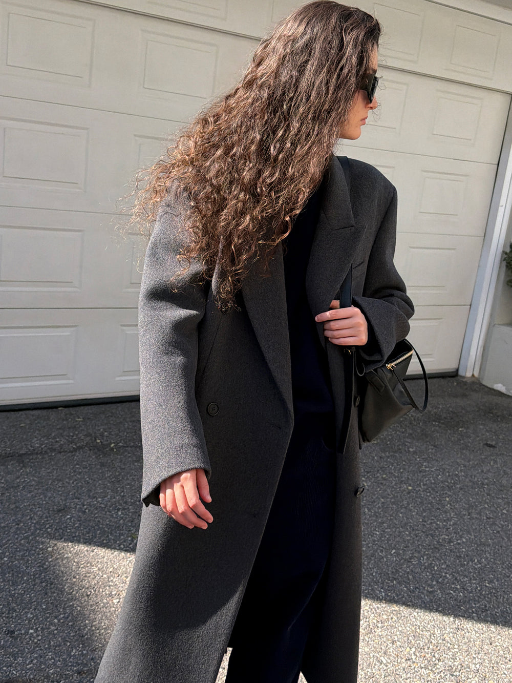 Double Tailored Long Coat Charcoal