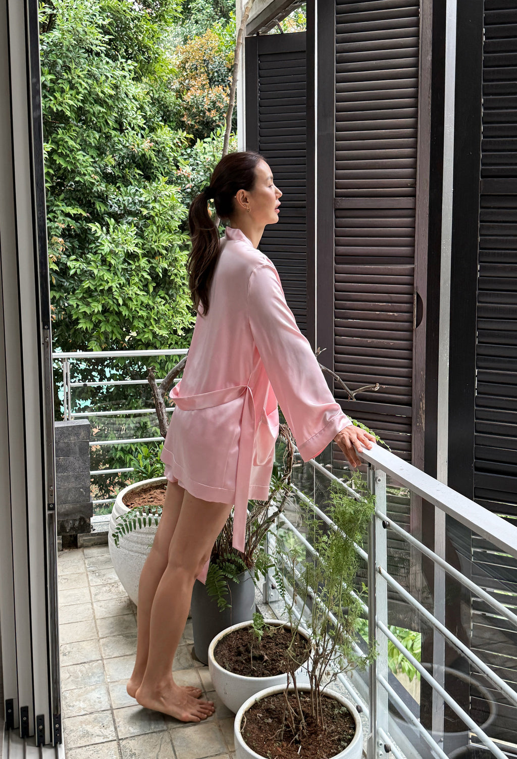 실크 라운지 로브 핑크
