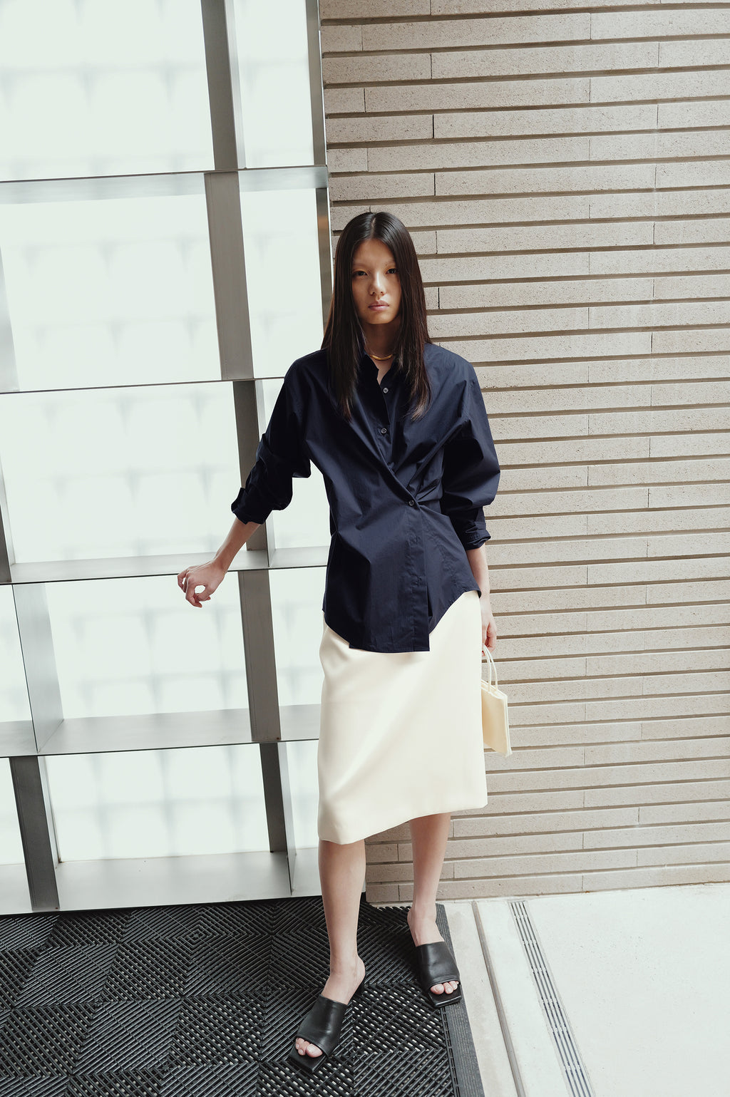 Satin Midi Skirt Cream