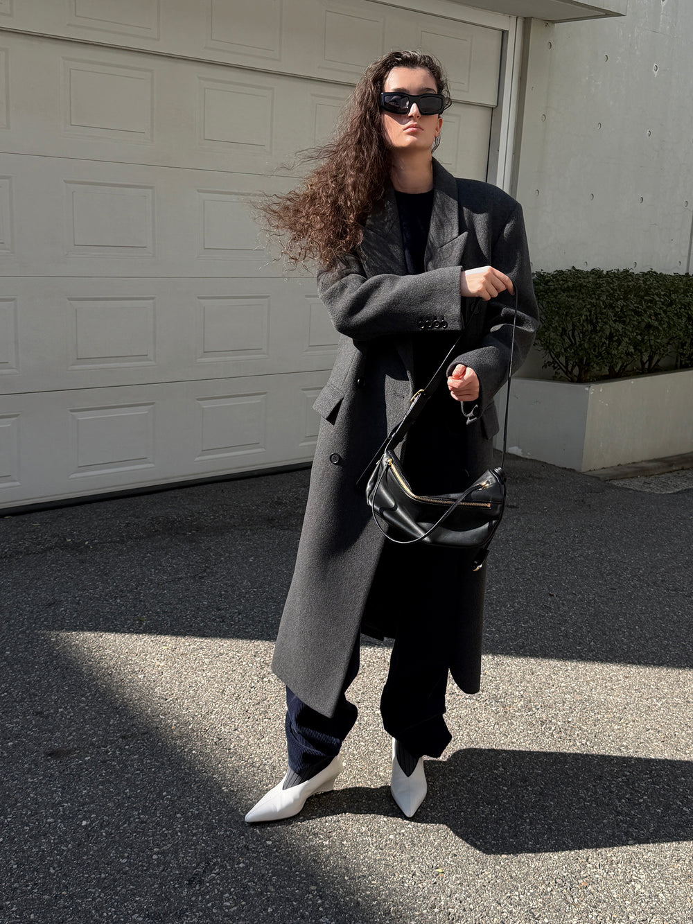 Double Tailored Long Coat Charcoal