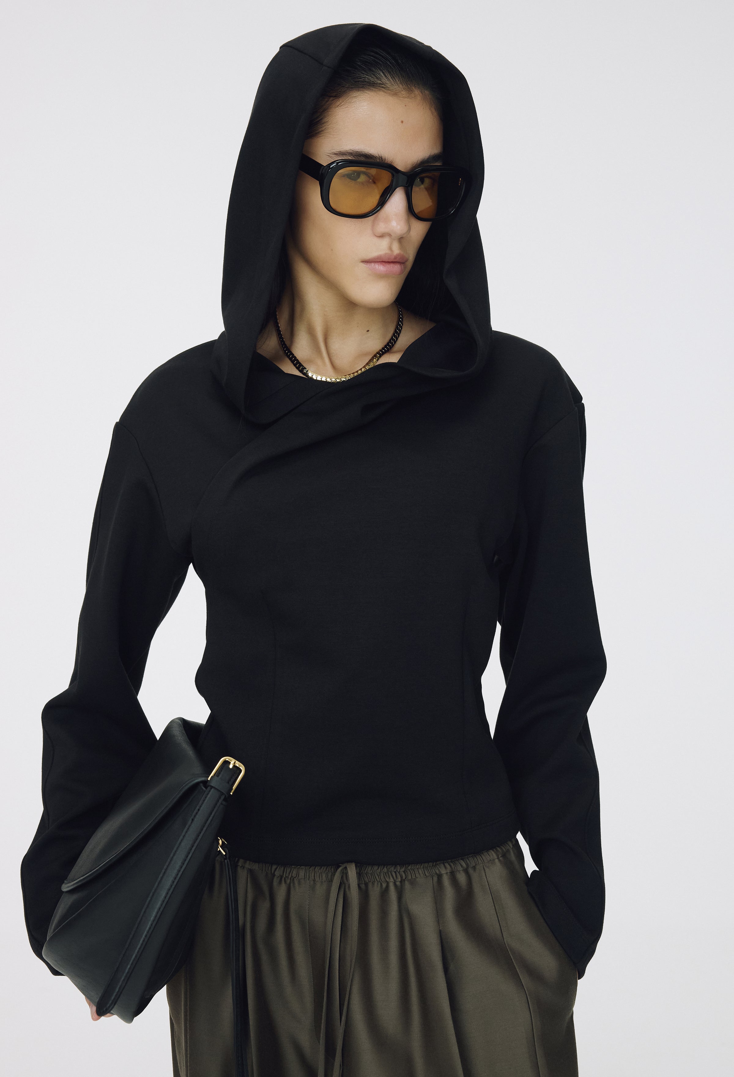 Draped Hooded Top
